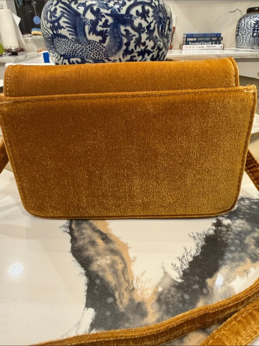 Anthropologie Velvet Crossbody Bag - Mustard